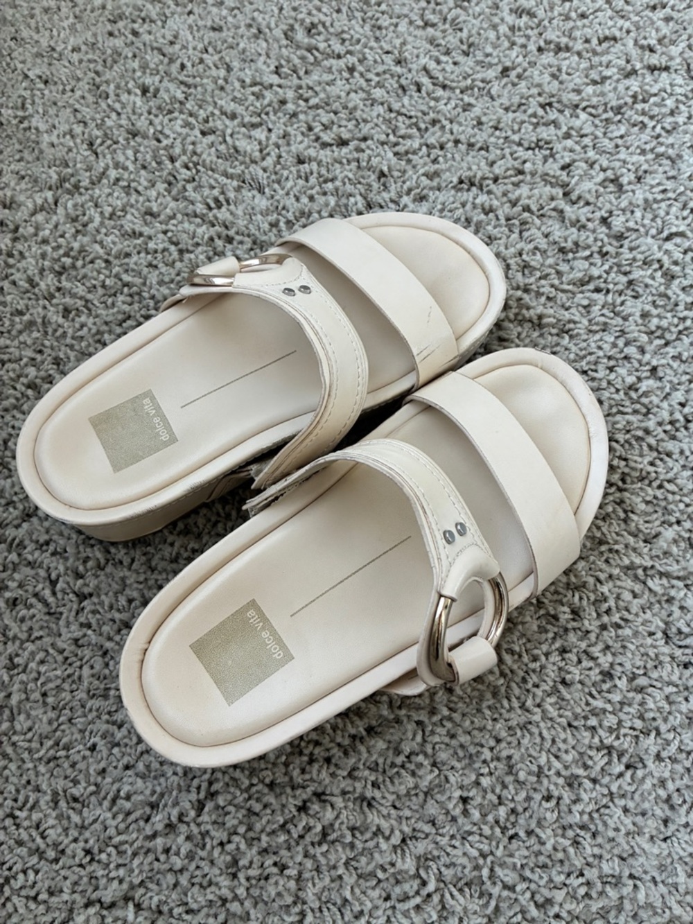 Women's Cream Slide Sandals with Buckle Accent